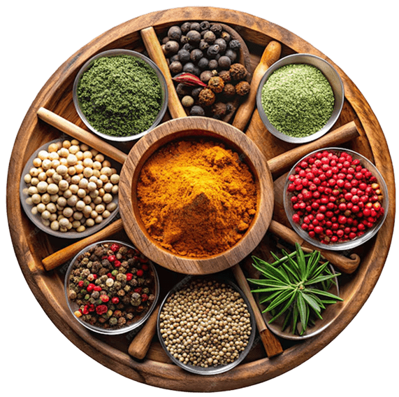 Circular display of curry dishes